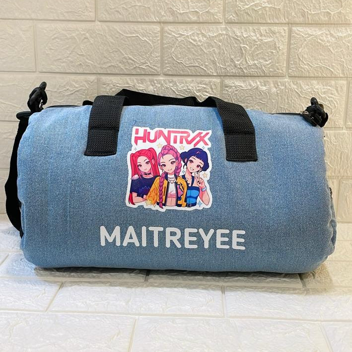 Personalized Denim Duffle Bag with Cartoon for Kids