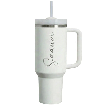 Customized Large Tumbler with handle and straw | Premium Insulated Travel Coffee Mug with name 1200ml