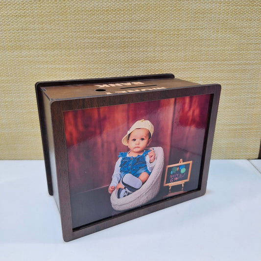 Personalized Wooden Money Saving Box With Custom Photo