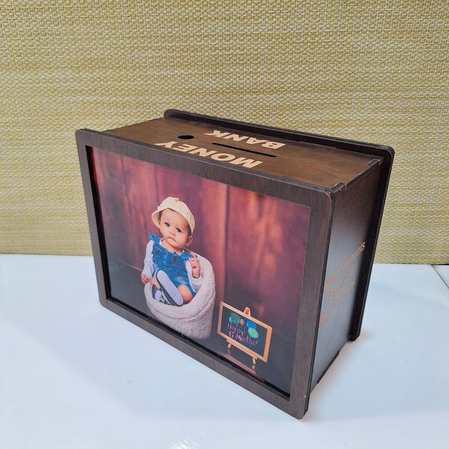 Personalized Wooden Money Saving Box With Custom Photo