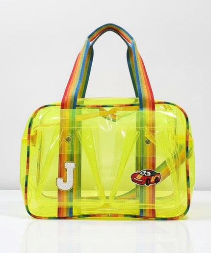 Customized Jelly Duffle Bag Double Pocket with Rainbow belt