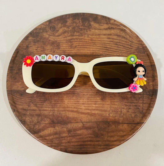Customised name with cartoons rectangle shape polarized sunglasses for kids
