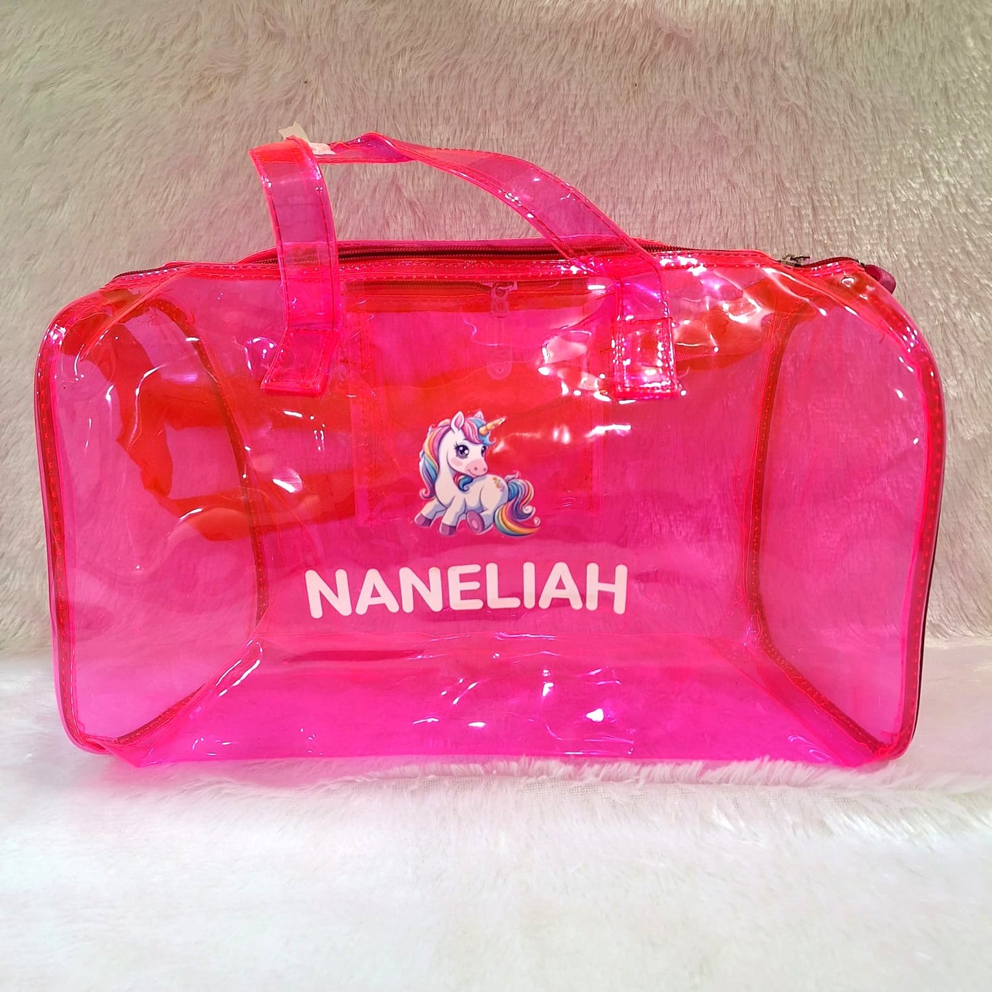 Customized Jelly Duffle Bag with Printed Name and Cartoon