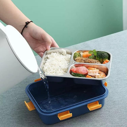 Leakage Proof Stainless Steel Lunch Box with Spoon & Fork with 3 Compartment for School Kids and Adults