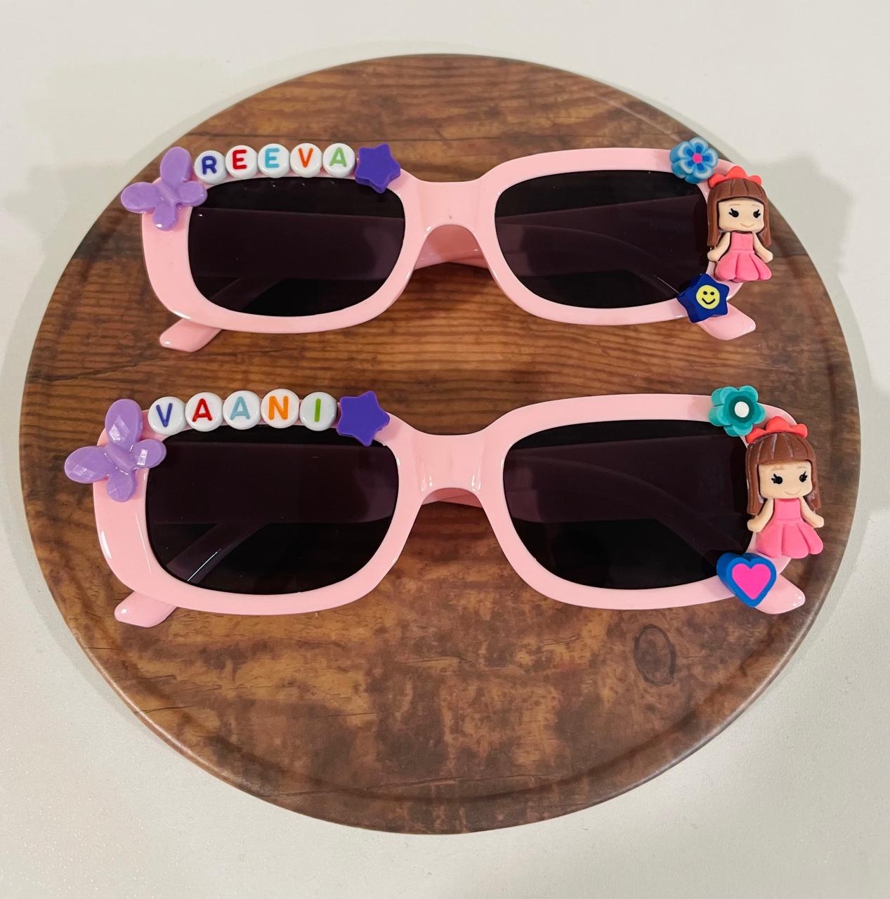 Customised name with cartoons rectangle shape polarized sunglasses for kids