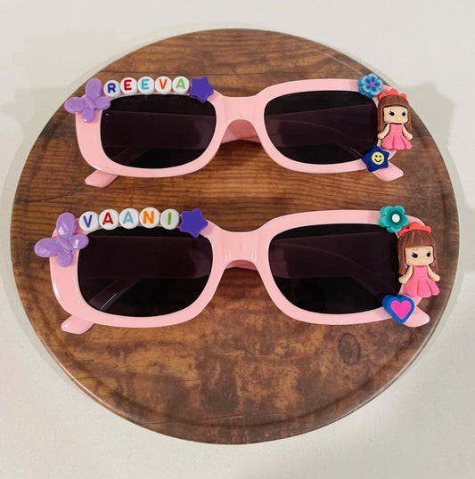 Customised name with cartoons rectangle shape polarized sunglasses for kids
