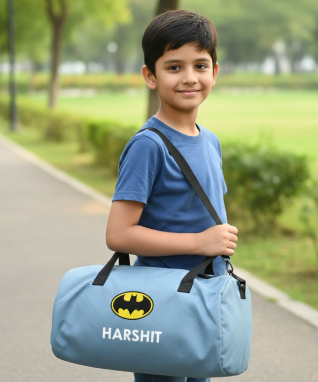 Personalized Denim Duffle Bag with Cartoon for Kids