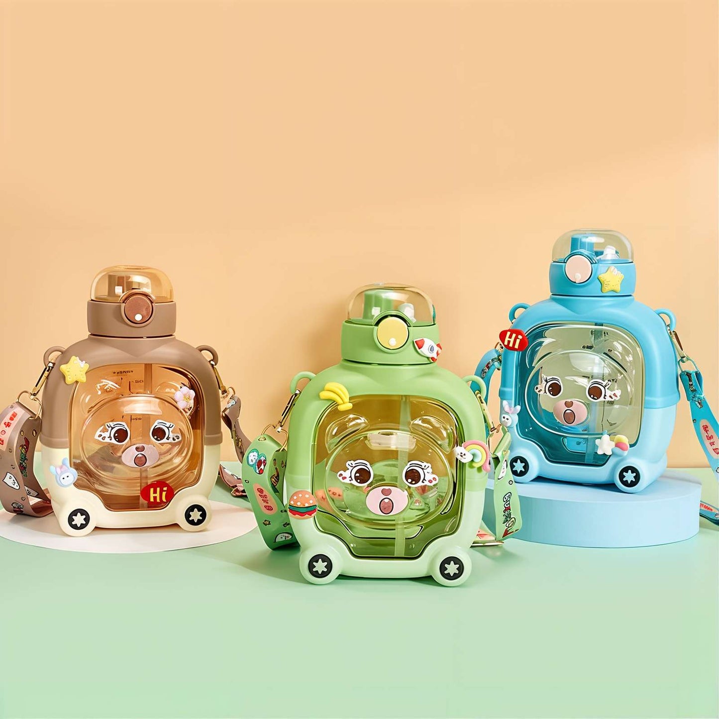 Cute Teddy Bear Water Bottle with stickers - 1000 ml